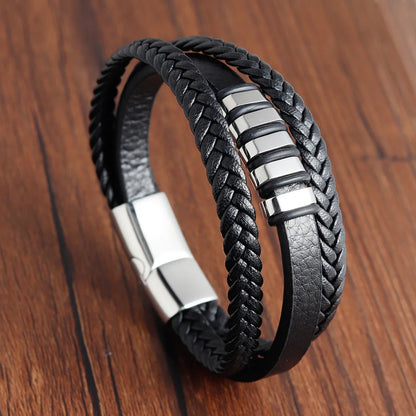 Braid Rope Bracelet For Men.   Stainless Steel, Magnetic Buckle,   Genuine Leather Bracelets & Bangles Male /Female Jewelry