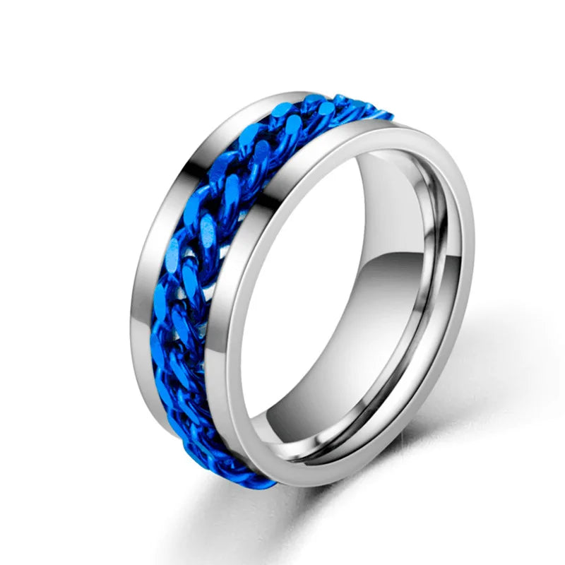 Spinning Anxiety Rings Free Shipping Items For Men Titanium Steel Rotatable Chain Fidget Joint Ring Jewelry Anillos De Hombres