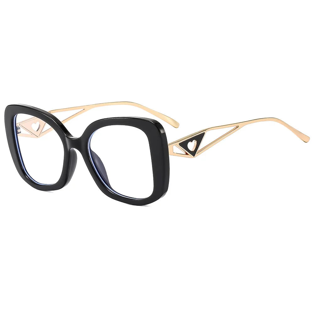 Luxury Brand,  Oversized, Square Reading Glasses  for Women  with Triangle heart on the temple.  Blue-Light Blocking, Clear Computer Glasses