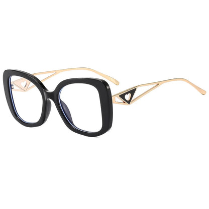 Luxury Brand,  Oversized, Square Reading Glasses  for Women  with Triangle heart on the temple.  Blue-Light Blocking, Clear Computer Glasses