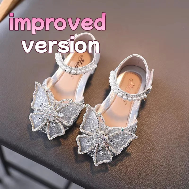 Girls  Dressy Sandals with  Sequins,  Rhinestones, Bows.   Girls Princess Shoes, Baby Girl Shoes with Flat Heel Sandals Size 21-35