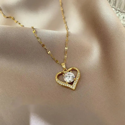 Elegant Style Heart shaped Pendant Necklace.  Hollow Design Mother's Day Gift.