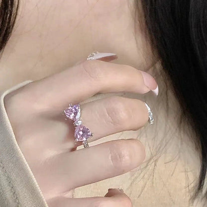 Newly  Arrived Romantic,  Lovely Pink Bowknot Design  for Females.  Exquisite Jewelry Ring with Micro Bow Tie,  'Zircon' for Party and Dating
