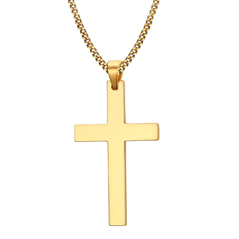 Fashion Stainless Steel Cross Pendant Necklace For Women /Men Link Chain Charm Necklace.  Boys /Girls Jewelry Gift.    Bllck is gone but silver and gold are available.