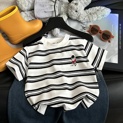 Summer Cotton Childrens Stripe Short Sleeve T-shirt For Boys and Girls.   Vintage Fashion Tops