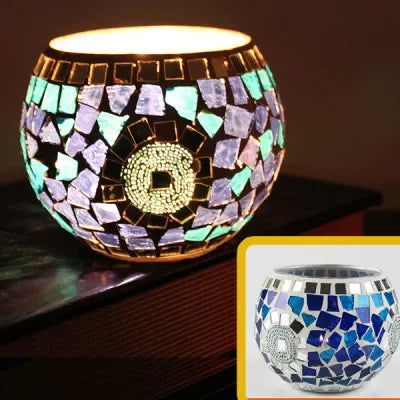 Mosaic Glass Candlestick, Confession Props, Folding Line, Blue, Green, European Style,