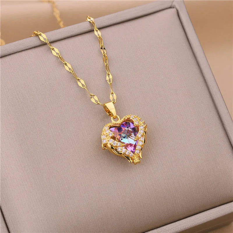 New In Light Luxury Zircon Crystal Stainless Steel Necklaces For Women. Sweet Female Clavicle Chain Jewelry.  Nice for everyday wear. Maybe nice for MOTHER/DAUGHTER Gift