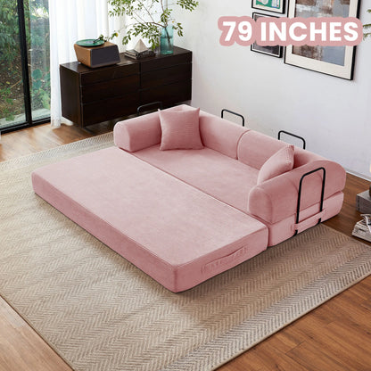 79'' Boneless Couch Foldable Convertible Futon Sleeper Sofa Bed,  Floor Lounge with L-Shaped Armrests for Living Room Sofas
