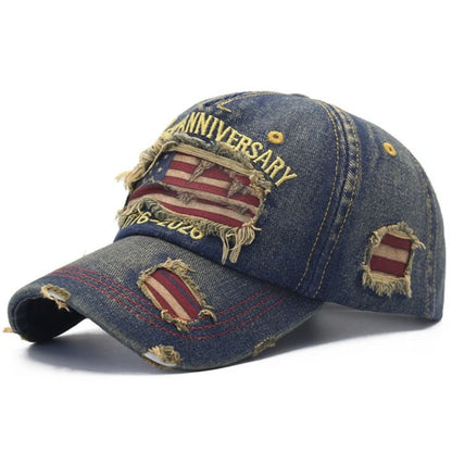250th Anniversary Commemorative Embroidered Hat Vintage Distressed Baseball Cap,Flat Cap Distressed Ripped Baseball Cap