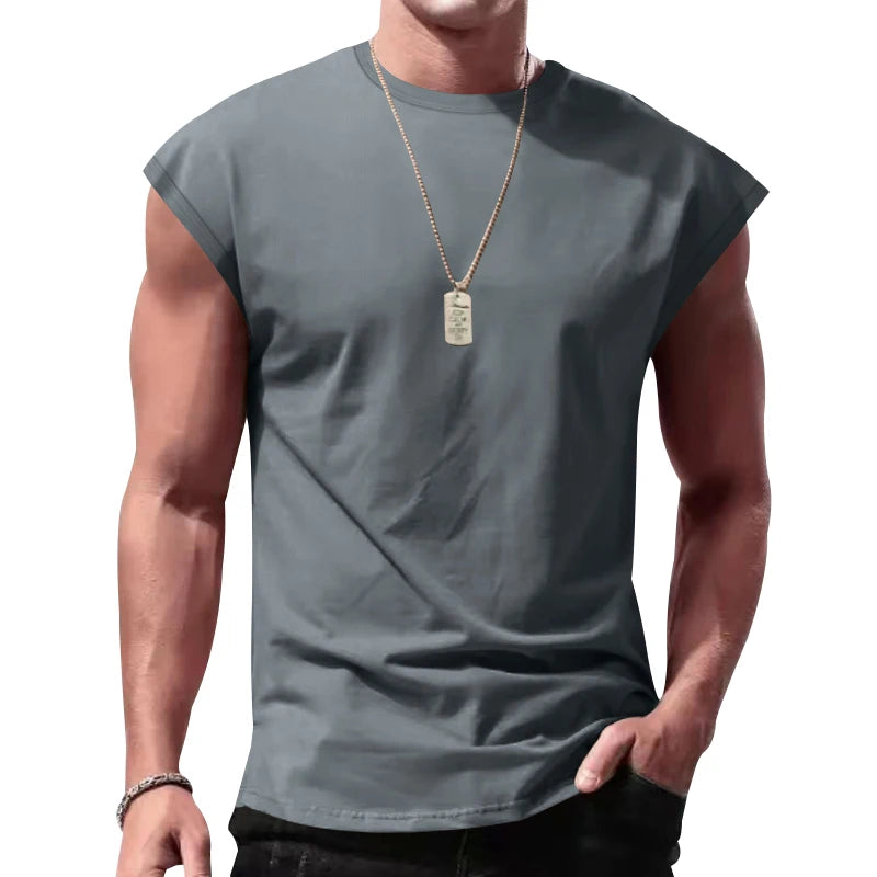 men's summer sleeveless t-shirt,  casual,  loose,  solid colors,  thin shoulder t-shirt sport