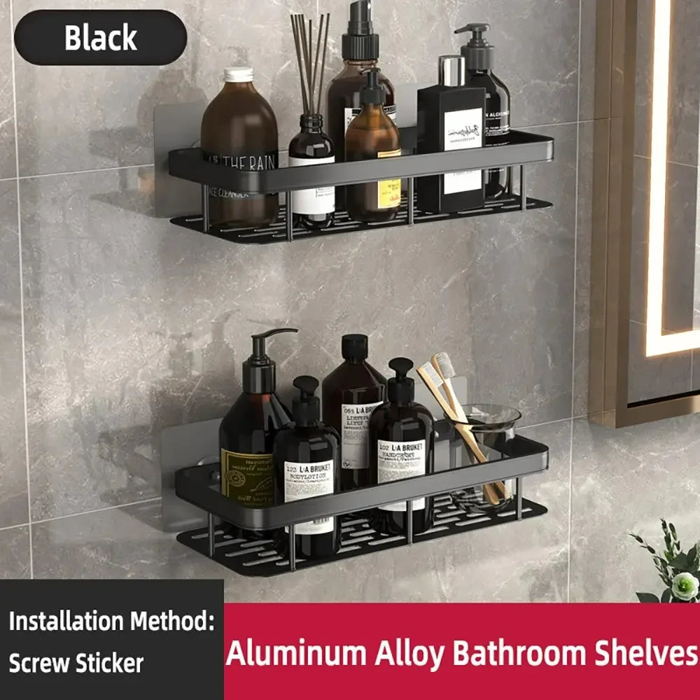 Towel rack wall mounted shower shampoo rack.   no drill rack,  tripod wall mounted corner rectangular bathroom rack.