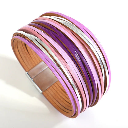 Trendy Colorful Leather Bracelet for Women /Men.   Boho Multilayer Slim Strips Wrap Wide Bangle Bracelets. Jewelry Gifts