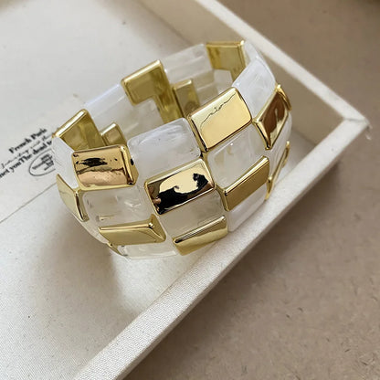 Acrylic Square Splicing Geometric Round Bangles for Women.   European and American Fashion,  Simple Bracelet Hand Jewelry Sense.. GREEN  and BLUE are both gone.  Don't wait too long....I love this bracelet!!!