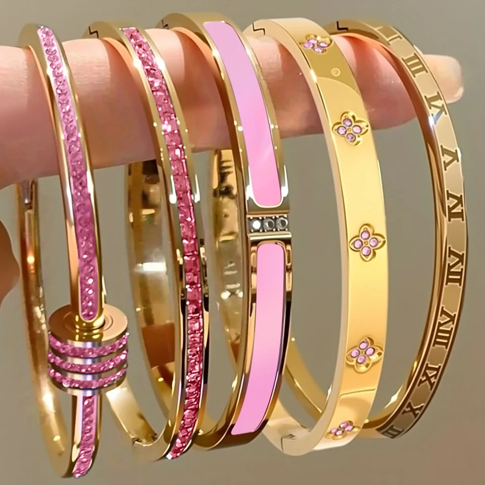 5/1pcs Sparkling Zirconia Inlaid Stainless Steel Bracelet Set for Women,  Stackable Bangles Fashion Non Fading Jewelry Gift.  Perfect for Mothers Day!