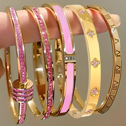 5/1pcs Sparkling Zirconia Inlaid Stainless Steel Bracelet Set for Women,  Stackable Bangles Fashion Non Fading Jewelry Gift.  Perfect for Mothers Day!