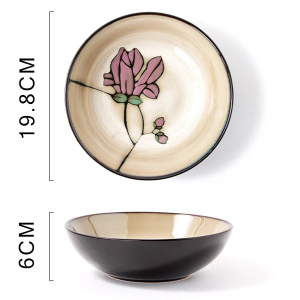 Japanese rural ceramic tableware Vine leaf soup bowl Lamian Noodles bowls Hot vegetable bowls Cover and pour rice bowl bowl set