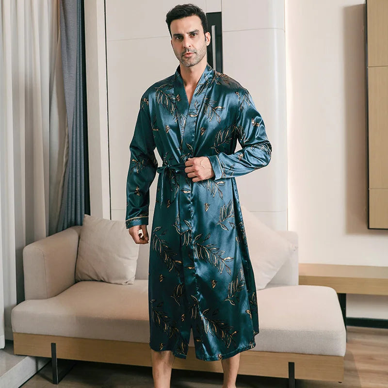 Men's spring and autumn silk,  thin,  style-oversized pajamas,  long sleeved bathrobes,  ice silk bathrobes,  clothing  forsummer