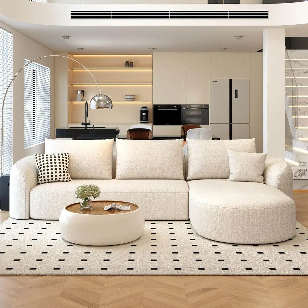 Sectional Couches Luxury Modern Curved Back Sofa, Minimalist Comfy L-Shape Boneless Cloud Couch for Living Room Apart