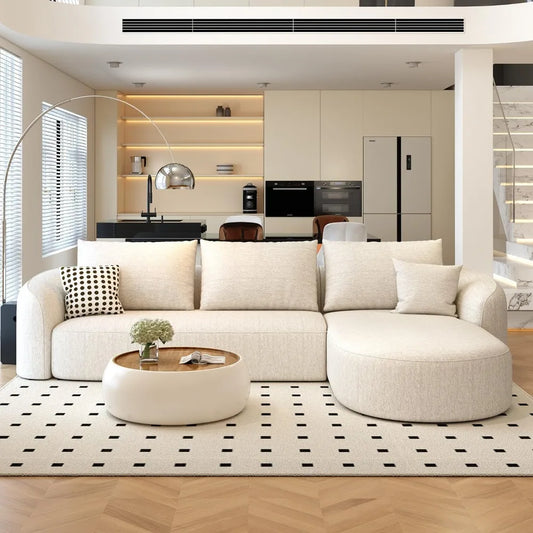 Sectional Couches Luxury Modern Curved Back Sofa, Minimalist Comfy L-Shape Boneless Cloud Couch for Living Room Apart