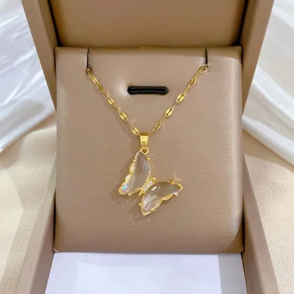 Exquisite Micro Inlaid Zircon Butterfly Tassel Necklace For Women and MOTHERS DAY Gift.   Stainless Steel,  Clavicle Choker Jewelry