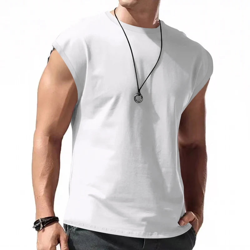 men's summer sleeveless t-shirt,  casual,  loose,  solid colors,  thin shoulder t-shirt sport