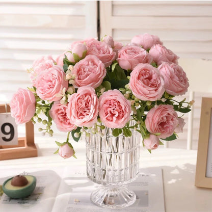 30cm Rose Pink Silk Bouquet of Peony Artificial Flowers.  5 Big Head 4 Small Bud.  MOTHERS DAY Gift!!!  Wedding, Home Decoration Artificial Flower