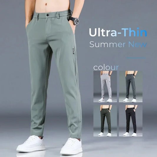 New  summer Thin Ice Silk Stretch Men's Pants,  Casual,  Elastic Waist, Smooth Trouse in  5 Colours