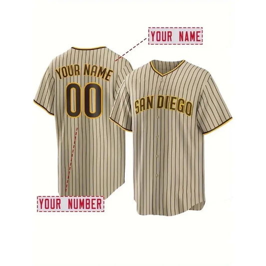 Custom Name And Number Men's Embroidery Baseball Jersey,  San Diego Personalized Short Sleeve Button Down Breathable DIY Shirts