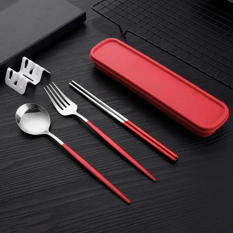 3pcs Thin Portuguese portable stainless steel cutlery  including chopsticks, forks, spoons, student, home,  outdoor,  picnic tableware.  REALLY attractive with the Forest Green Dinnerware.