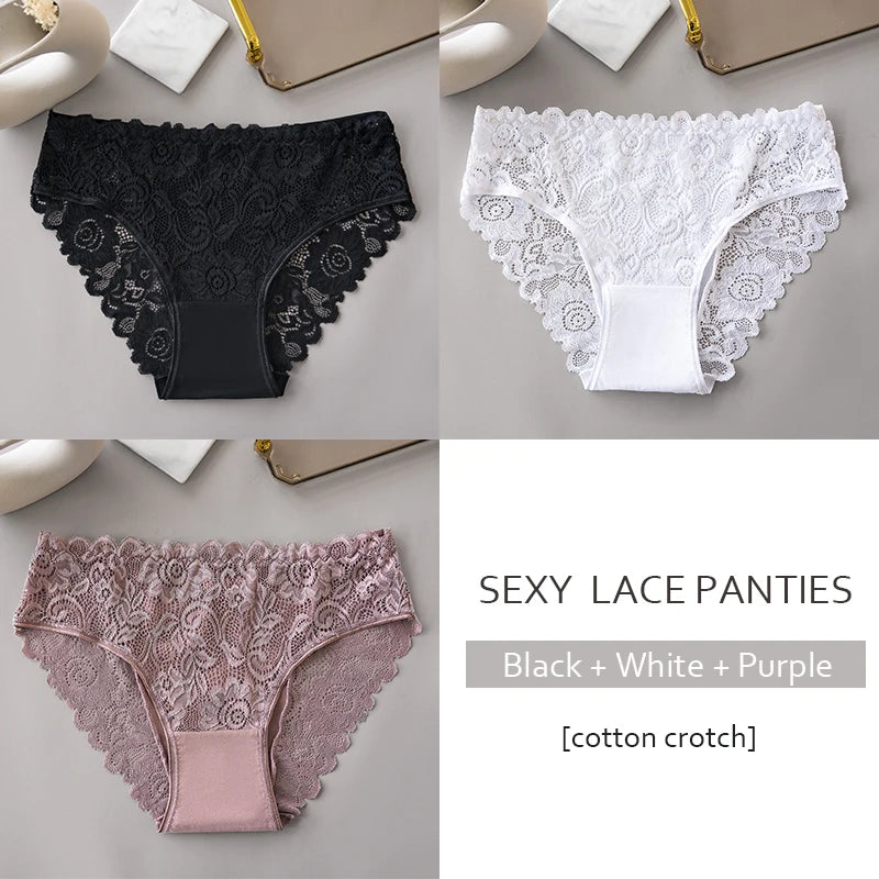 3PCS/Set  of . Luxury Floral Embroidery Lace Panties.  Womens  Briefs,  Sexy Lingerie,  Female Underwear,  Ladies Breathable Underwear