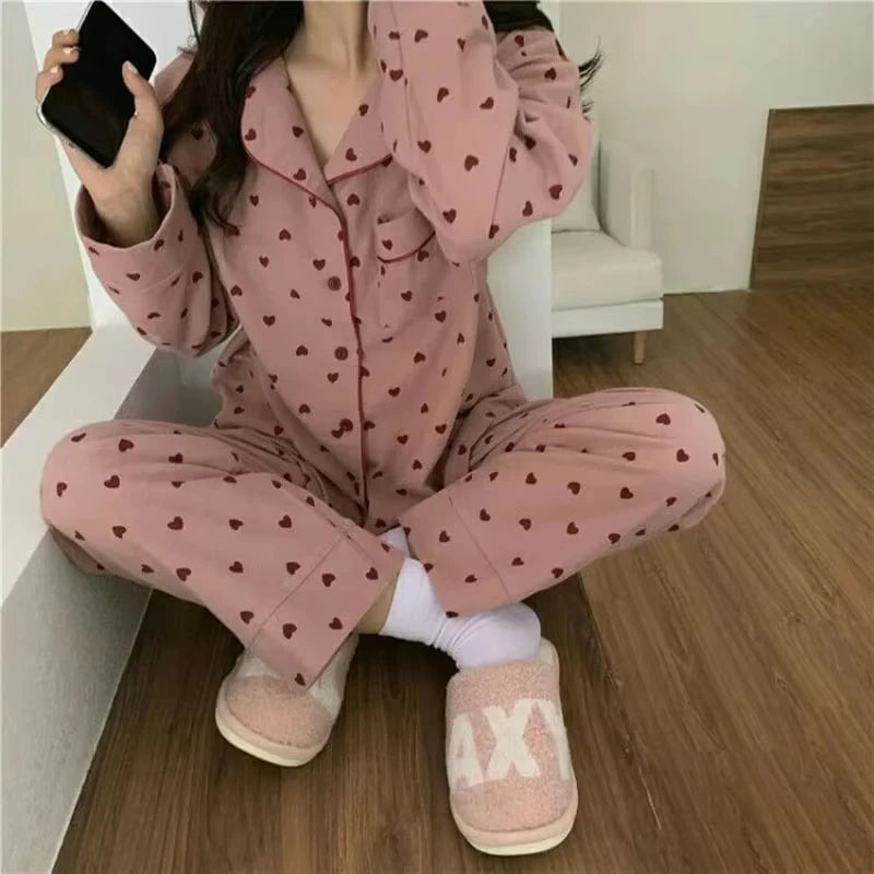 Large Size Sexy Nightwear  FOR Women.   Sleepwear FOR Autumn and Winter, Cardigan Home Wear Peach Heart Long Sleeves.