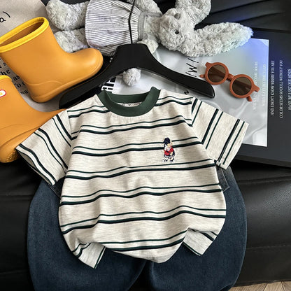 Summer Cotton Childrens Stripe Short Sleeve T-shirt For Boys and Girls.   Vintage Fashion Tops