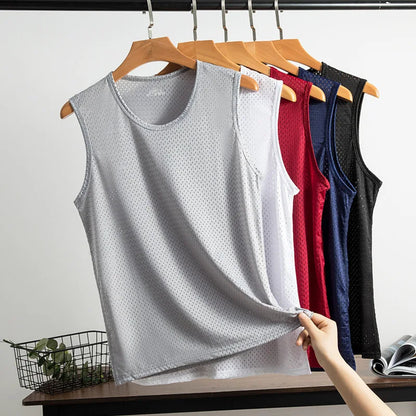 Men's Ice Silk Mesh Tank Tops,  Gym Stringer, Transparent Bodybuilding Sleeveless Shirt  for Fitness.