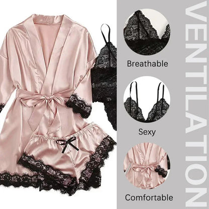4 Pieces of Womens Sleepwear. Pajamas Set With Robe Sexy Lace Lingerie including 3 more Silk Satin Home  Nightwear.  HAPPY MOTHERS DAY!!!