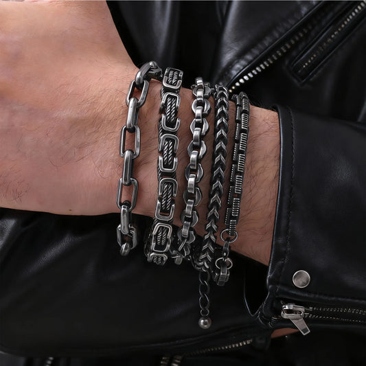 Vintage Chain Bracelets for Men, Boys. Byzantine Stainless Steel Braided Link Wristband,Retro Jewelry for any occasion but PERFECT FATHERS DAY Gift