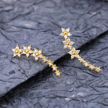 Fashion Silver Color Zircon Flower Star Stud Earrings For Women Simple Metal Piercing Climbing Earrings Jewelry Accessories