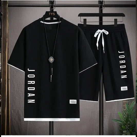 Summer Hot Selling Men's Sports Set  with JORDAN Printed.  Casual T-Shirt + Shorts, Two-Piece Running Set , Breathable and Comfortable. Well-stocked as I type.