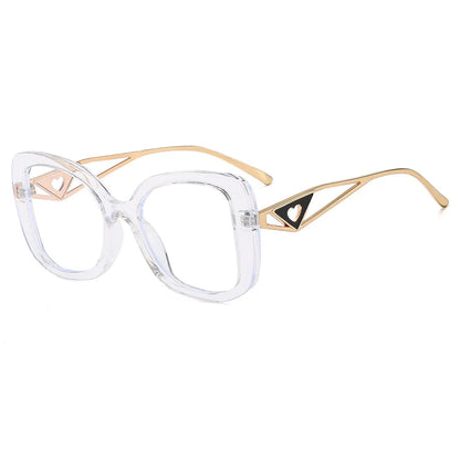 Luxury Brand,  Oversized, Square Reading Glasses  for Women  with Triangle heart on the temple.  Blue-Light Blocking, Clear Computer Glasses
