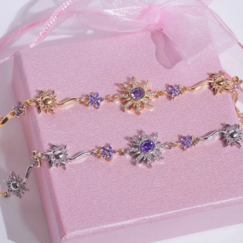 Sunflower Bracelet with Shiny Zirconia.  Great Mothers Day Gift, Holiday Gift Gift  for Birhday Gift.