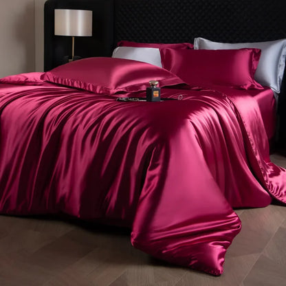 Natural Mulberry Silk Bedding Set  including Duvet Cover, 2pcs Pillowcases,  King /Queen Size Bedding Cover, 4pcs Bed Cover Bed Linen Sets