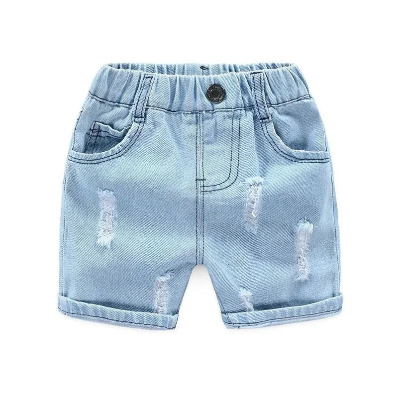 Boys  Summer Shorts,  Casual Torn Jean,  Knee Length Denim Pants,  Baby Elastic Waist,  Infant  Trousers (2-8yrs )