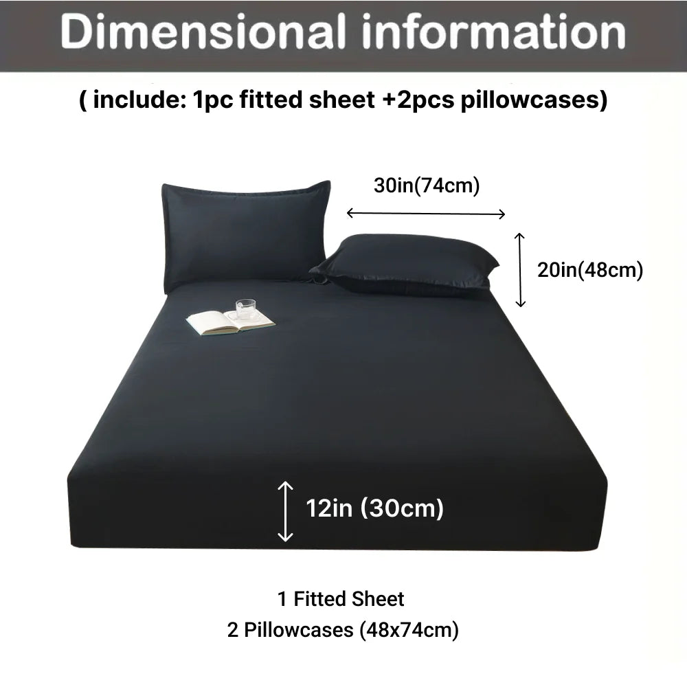 3pcs Cotton Fitted Bed Sheet Set (1 Fitted Sheet + 2 Pillowcases) Breathable.  Soft,   Mattress Cover with Pillow Covers