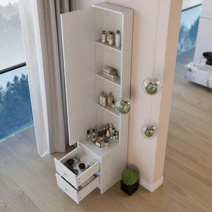 11.8" x 15.7" x 63" Simple Stylish Dressing Mirror Cabinet with Full Body Mirror Multi Layer High Capacity Storage