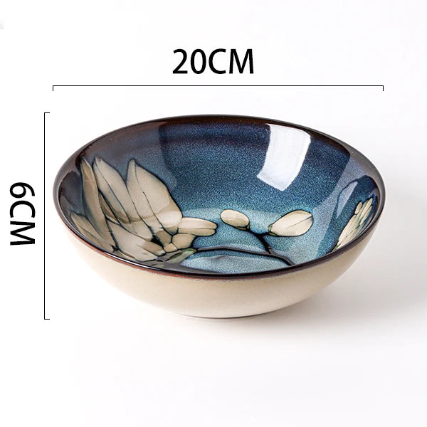 Japanese rural ceramic tableware Vine leaf soup bowl Lamian Noodles bowls Hot vegetable bowls Cover and pour rice bowl bowl set