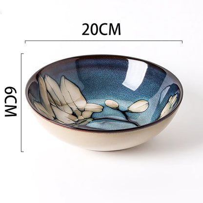 Japanese rural ceramic tableware Vine leaf soup bowl Lamian Noodles bowls Hot vegetable bowls Cover and pour rice bowl bowl set