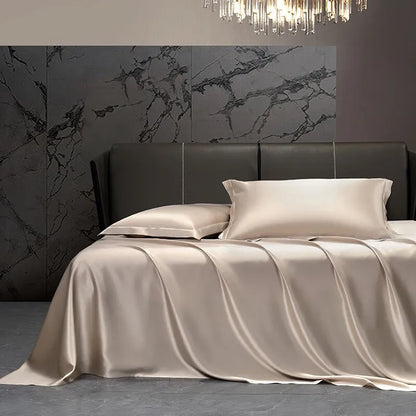 Solid 4pcs Silk Bedding Set with Duvet Cover,  Fitted/Flat Bed Sheet,  Pillowcase,  Bedspread and Coverlet,  Single / Double Bedsheet