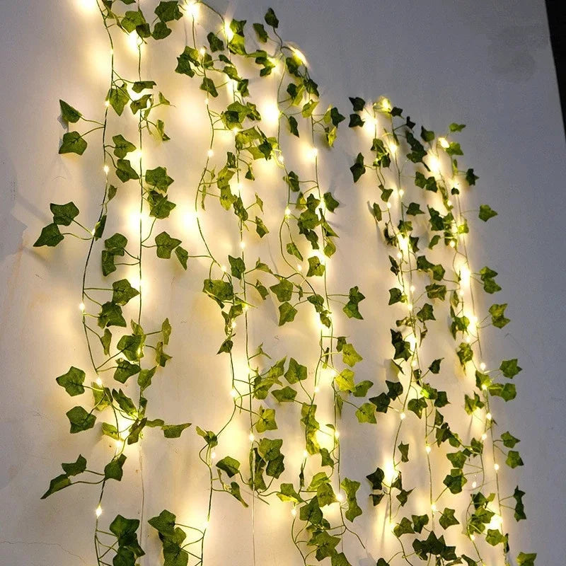 2M Green Leaf String Lights,  Artificial Ivy Vine,  Fairy Lights for  Wedding Party, Christmas Party , Any Occasion