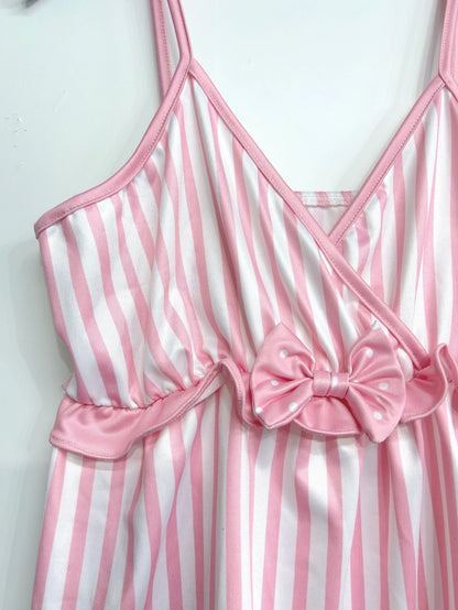 Women/girls Summer Fashion,  Sweet Bow with  Stripe Print.  Crop Tops, Vintage Cute,  Sleeveless Shirt,  Camis