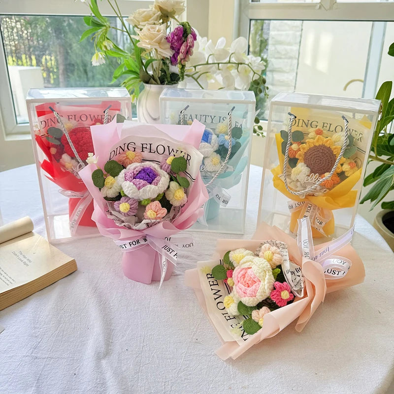 Crocheted Flower Bouquet,  Knitted Flowers, Artificial Flowers,  Graduation Bouquet Party Supplies MOTHERS DAY Gift Wedding Gifts