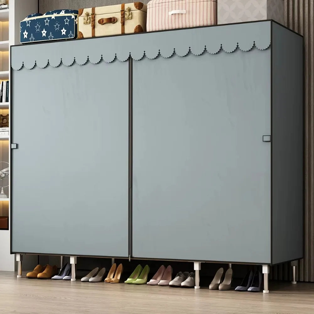 Dustproof Wardrobe Portable Bedroom Clothing Rack with Reinforced Storage Cabinet.  Oxford Cloth,  Waterproof Cupboard, Closet Organizer